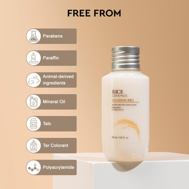 The Face Shop Rice & Ceramide Moisturizer Emulsion | Barrier Repair Cream | Locks Moisture For 12 Hours,For Soft & Glowing Skin | Korean Skin Care for all skin types (70ml)